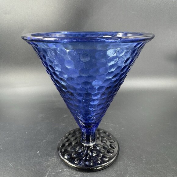 Vidrios De Levante Blown Cobalt Blue Parfait Glass Cups Goblets Set 2 Pebbled - Picture 13 of 13